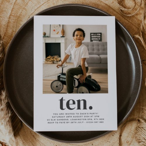 Ten Square Photo First Birthday Invitation