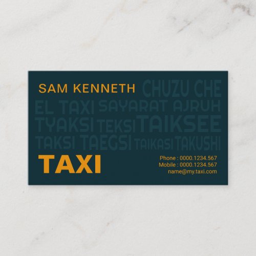 Ten Taxi Languages Simple Taxi Service Business Card