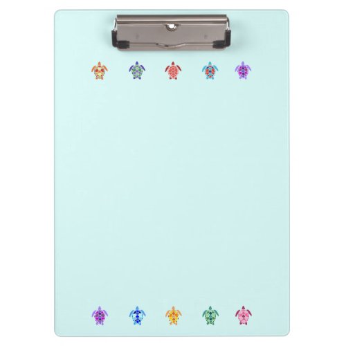 Ten Turtles Cute Colorful Sealife Ocean Blue  Clipboard