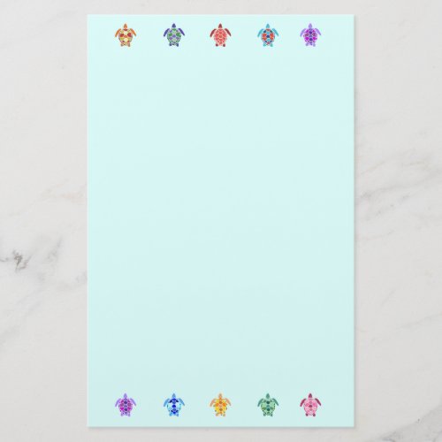 Ten Turtles Cute Colorful Sealife Ocean Blue Stationery