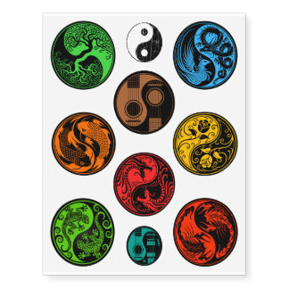 Ten Unique Colorful Yin Yang Designs Collection Temporary Tattoos