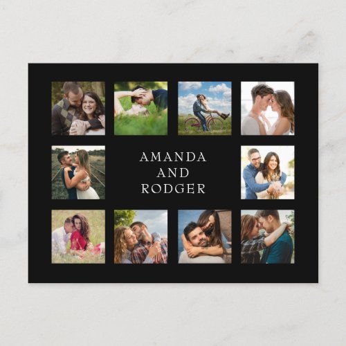 Ten Wedding Photo Collage Black Postcard