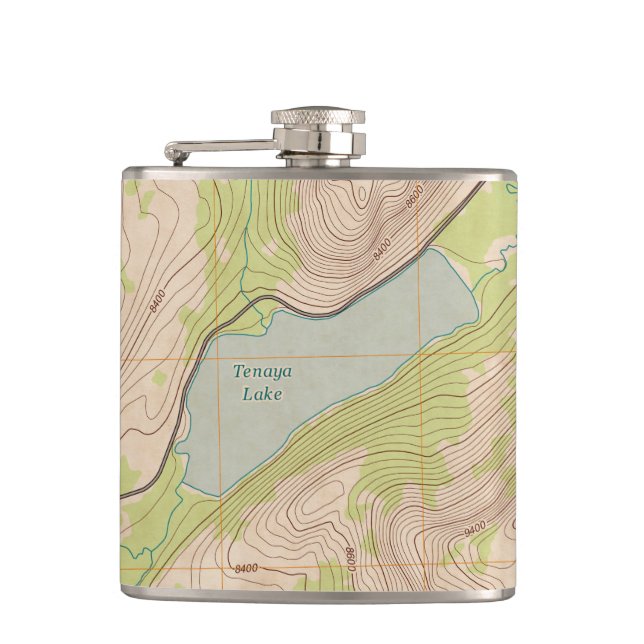 Tenaya Lake, Yosemite Topographic Map Hip Flask (Front)