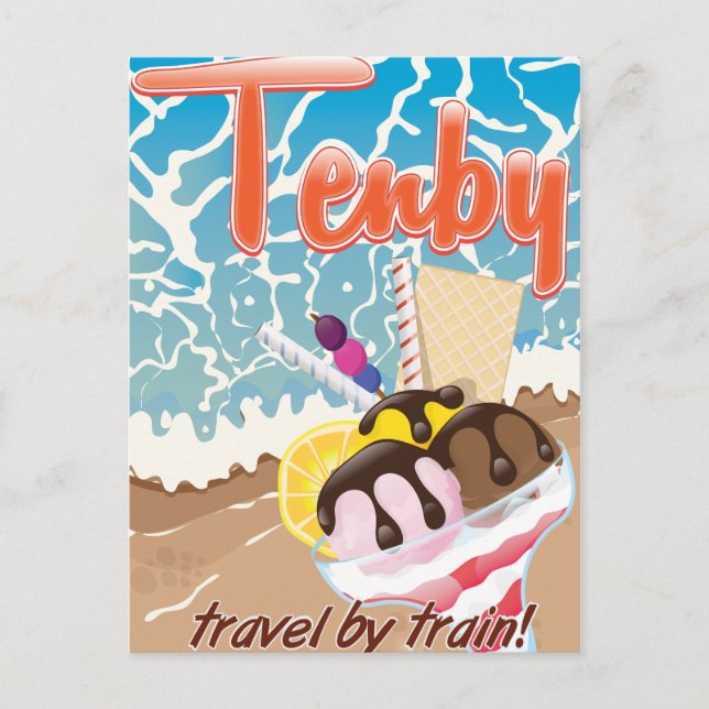 Tenby Pembrokeshire ice cream cartoon travel Postcard (Front)