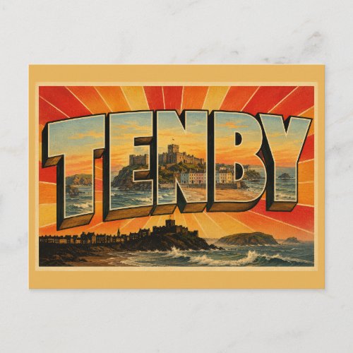Tenby Wales Vintage Travel Art Postcard