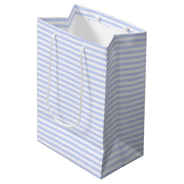 Tender Baby Blue Pale Sky Blue and White Stripe Medium Gift Bag (Front Angled)