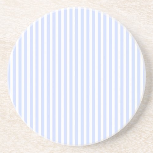 Tender Baby Blue Pale Sky Blue and White Stripe Sandstone Coaster