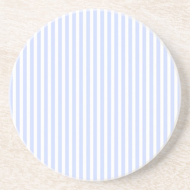 Tender Baby Blue Pale Sky Blue and White Stripe Sandstone Coaster (Front)