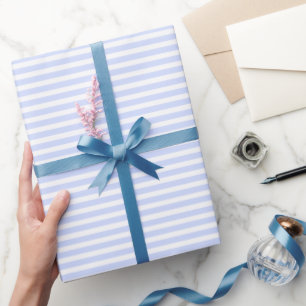 Tender Baby Blue Pale Sky Blue and White Stripe Wrapping Paper