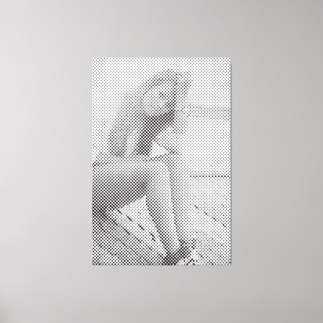 Tender Black Halftone Effect Sitting Girl Canvas Print (Front)