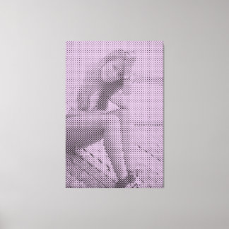 Tender Black&Lilac Halftone Effect Sitting Girl Canvas Print