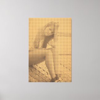 Tender Black&Salmon Halftone Effect Sitting Girl