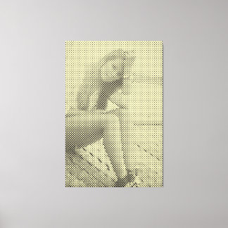 Tender Black&Yellow Halftone Effect Sitting Girl Canvas Print