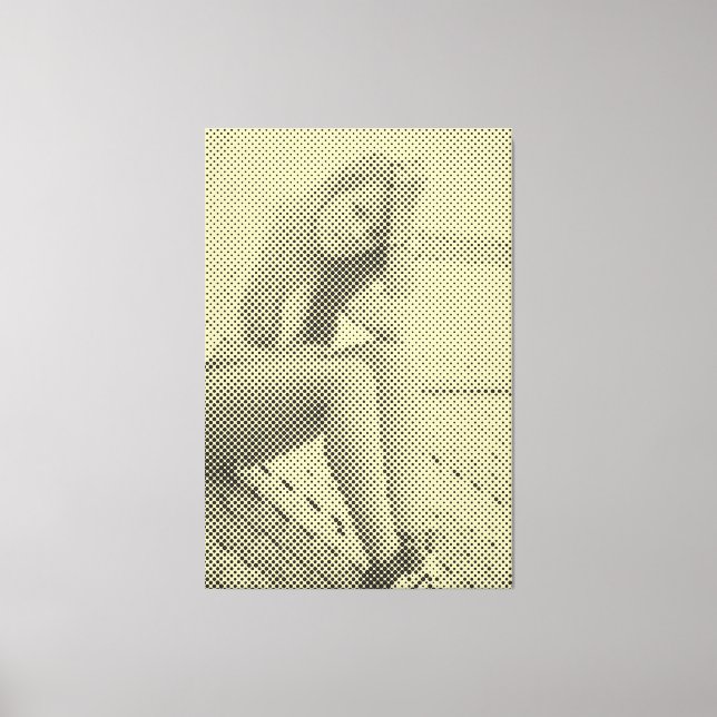 Tender Black&Yellow Halftone Effect Sitting Girl Canvas Print (Front)