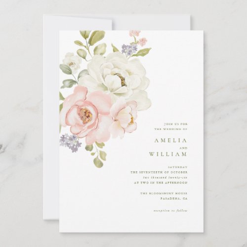 Tender Blush Floral Wedding Invitation
