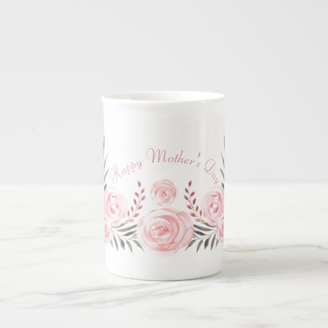 Tender Blushing Roses Personalized  Bone China Mug (Front)