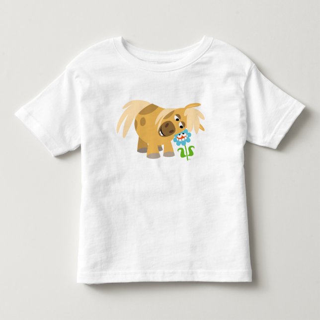 Tender Cartoon Pony and Flower Children T-shirt (Front)