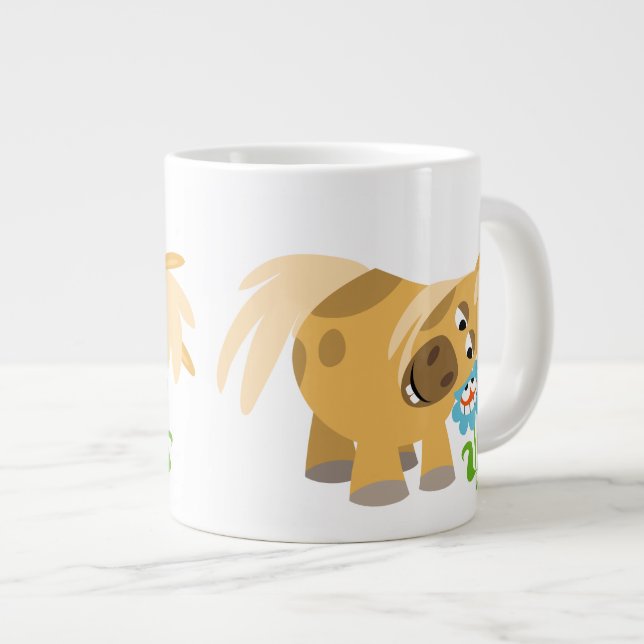 Tender Cartoon Pony and Flower Jumbo Mug (Front Right)