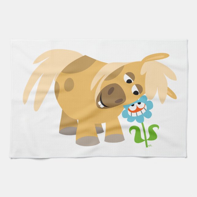 Tender Cartoon Pony and Flower Kitchen Towel (Horizontal)