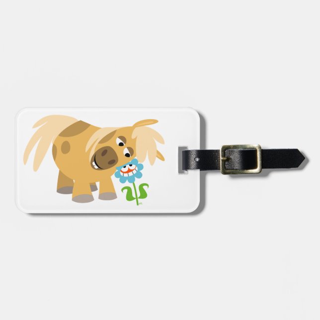 Tender Cartoon Pony and Flower Luggage Tag (Front Horizontal)