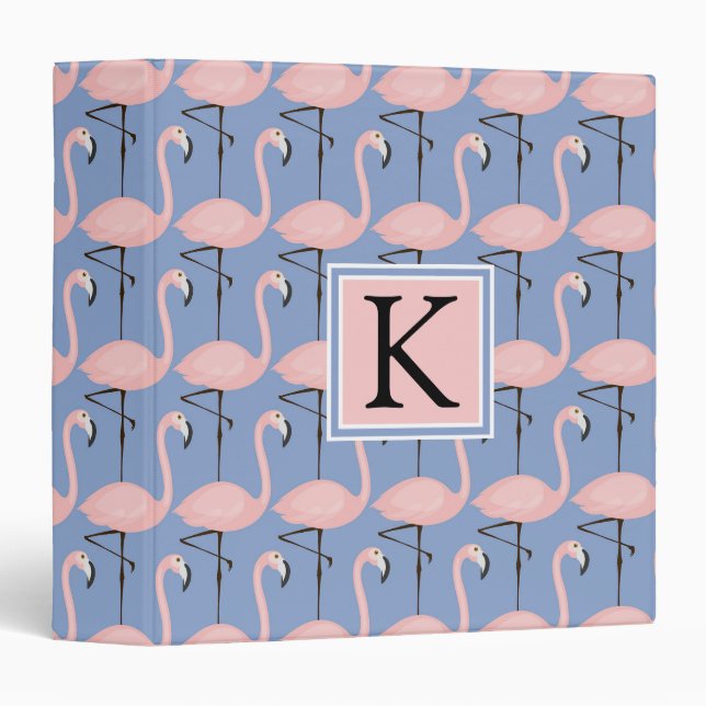 Tender Flamingo Pattern | Monogram 3 Ring Binder (Front/Spine)