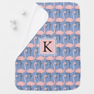 Tender Flamingo Pattern Monogram Baby Blanket