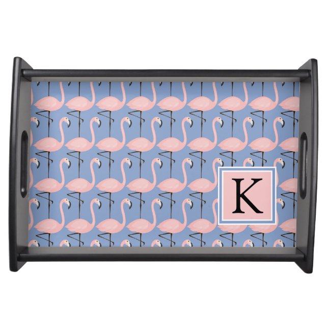 Tender Flamingo Pattern | Monogram Serving Tray (Front)