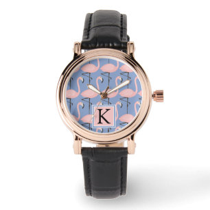 Tender Flamingo Pattern   Monogram Watch