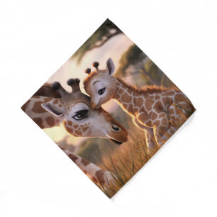 Tender Giraffe Love: Baby Kissing Mom Bandana
