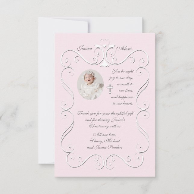 Tender Heart Pink Religious Photo Thank You Card (Front)