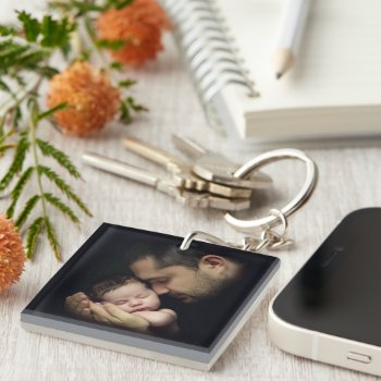 Tender Love Daddy And Baby 2 Photo Template Keychain by DP_Holidays at Zazzle