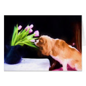 Tender Moment Cavalier King Charles & Tulips Card (Front Horizontal)