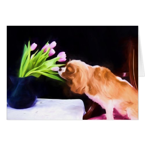 Tender Moment Cavalier King Charles  Tulips Card