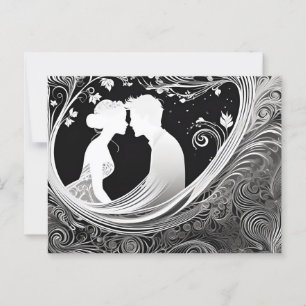 Tender Moment White & Black Silhouette Kiss Postcard