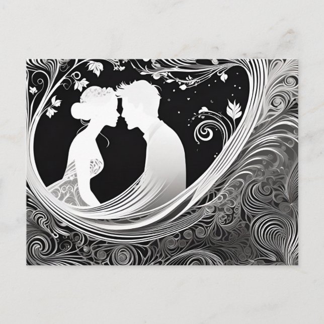 Tender Moment White & Black Silhouette Kiss Postcard (Front)