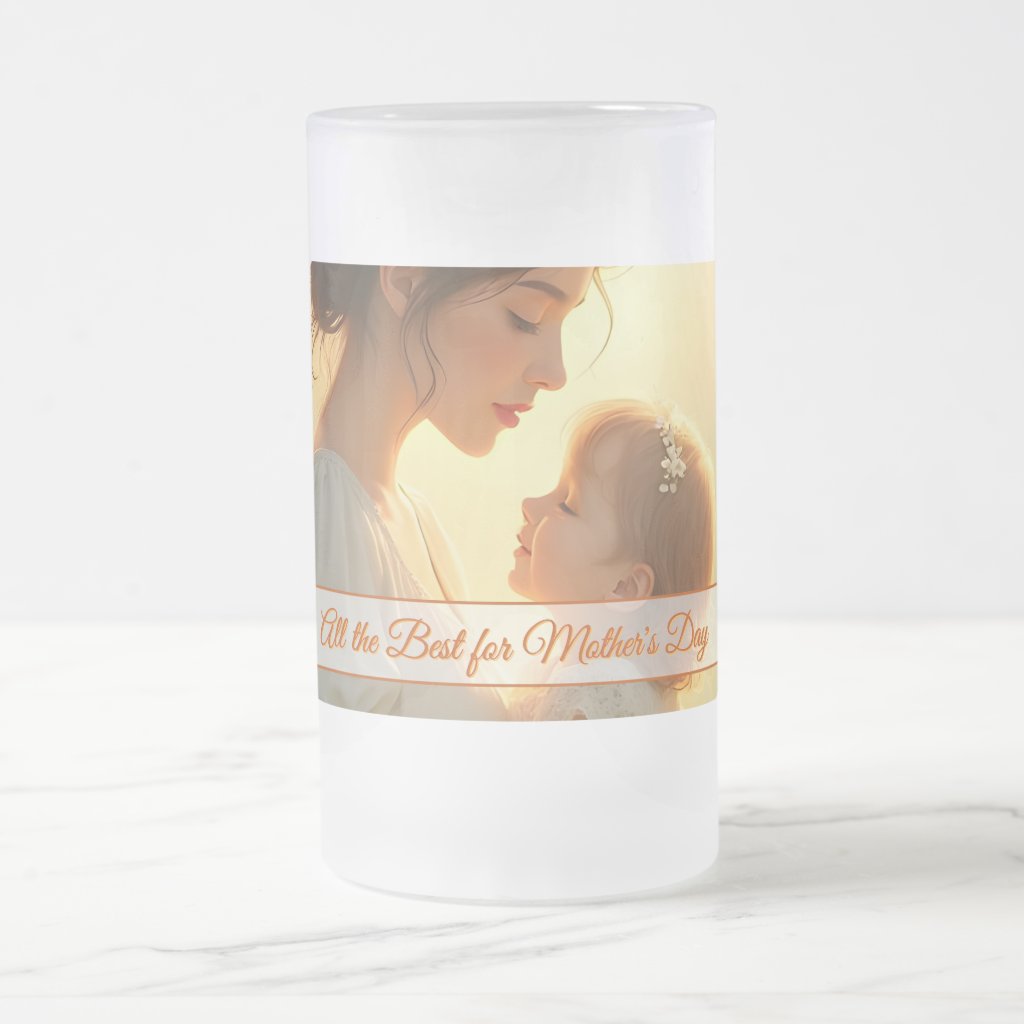 Tender Motherly Love in Blooming Light Frosted Glass Beer Mug