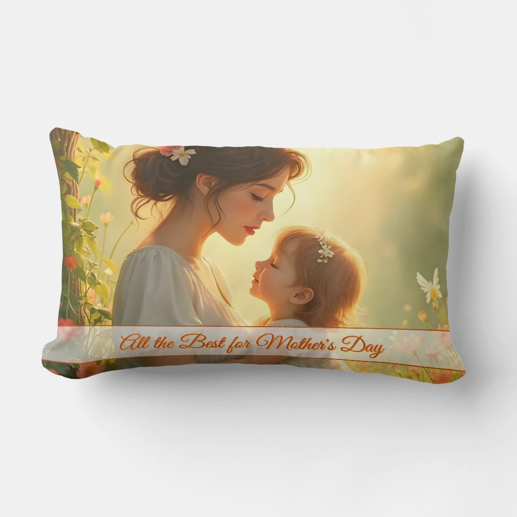 Tender Motherly Love in Blooming Light Lumbar Pillow