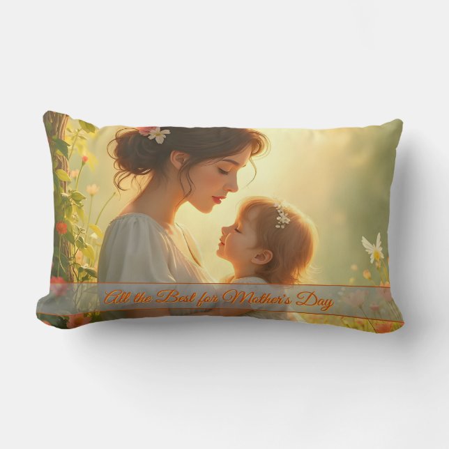 Tender Motherly Love in Blooming Light Lumbar Pillow (Front)