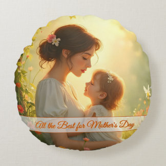 Tender Motherly Love in Blooming Light Round Pillow
