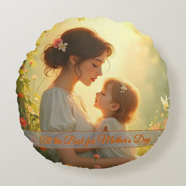 Tender Motherly Love in Blooming Light Round Pillow (Front)