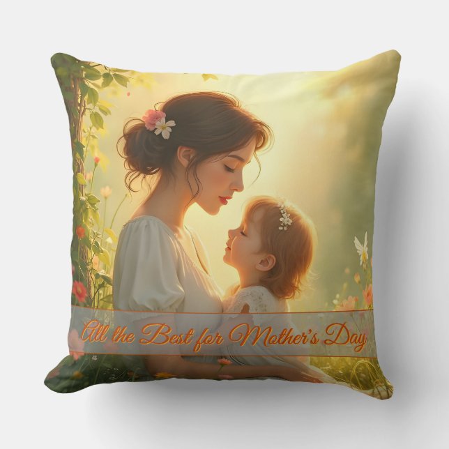 Tender Motherly Love in Blooming Light Throw Pillow (Front)