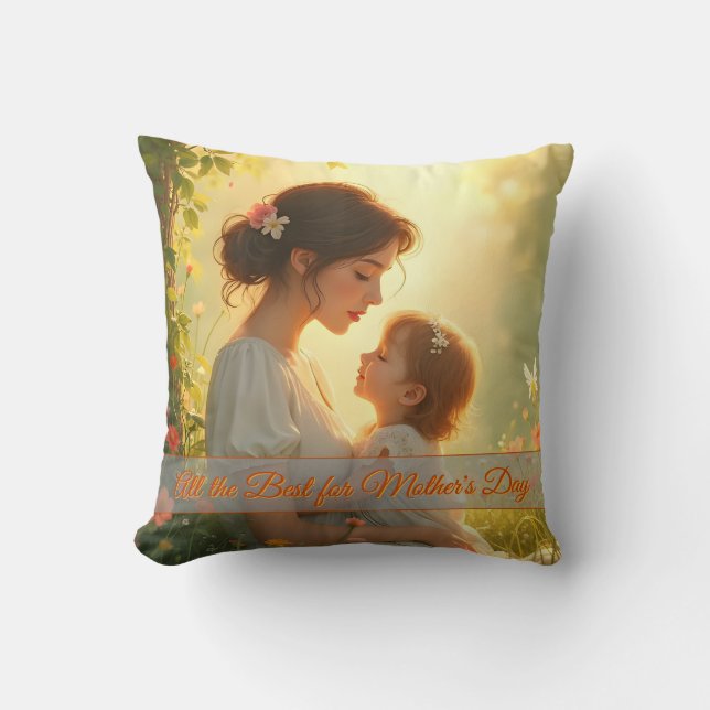 Tender Motherly Love in Blooming Light Throw Pillow (Front)