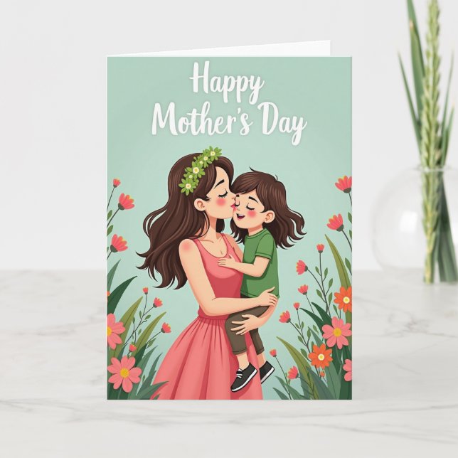 Tender Mothers Kiss Illustration Card (Front)