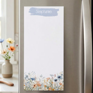 Tender Pastel Watercolor Wildflower Meadow Magnetic Notepad