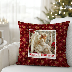 Tender Red and Gold Victorian Angel Christmas Throw Pillow