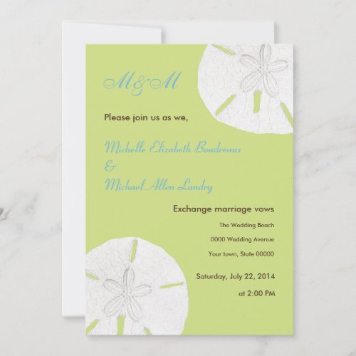 Tender Shoots Green Sand Dollar Wedding Personalized Invitation