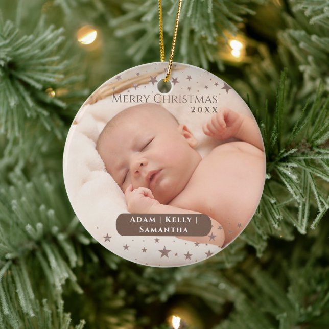 Tender Starry Christmas Personalized Photo Holiday Ceramic Ornament (Tree)