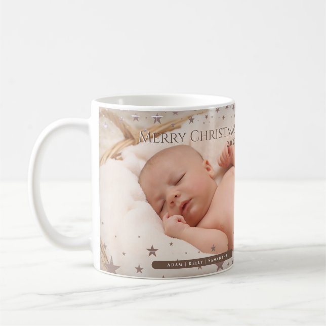 Tender Starry Christmas Personalized Photo Holiday Coffee Mug (Left)