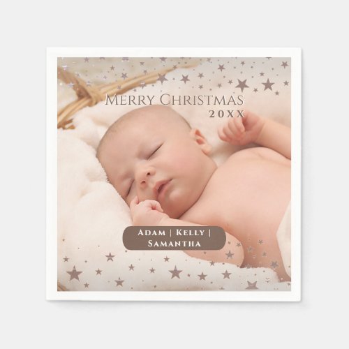 Tender Starry Christmas Personalized Photo Holiday Napkins