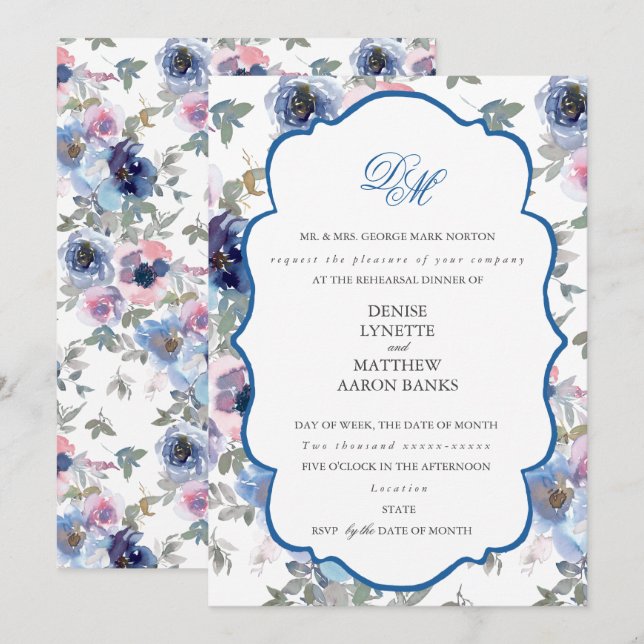 Tender Wedding Set Spun Sugar & Skydiver Blue  Inv Invitation (Front/Back)